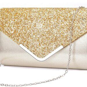 Women's Sparkle Evening Bags Envelope Clutches Shoulder Chain Handbag Bridal Wed